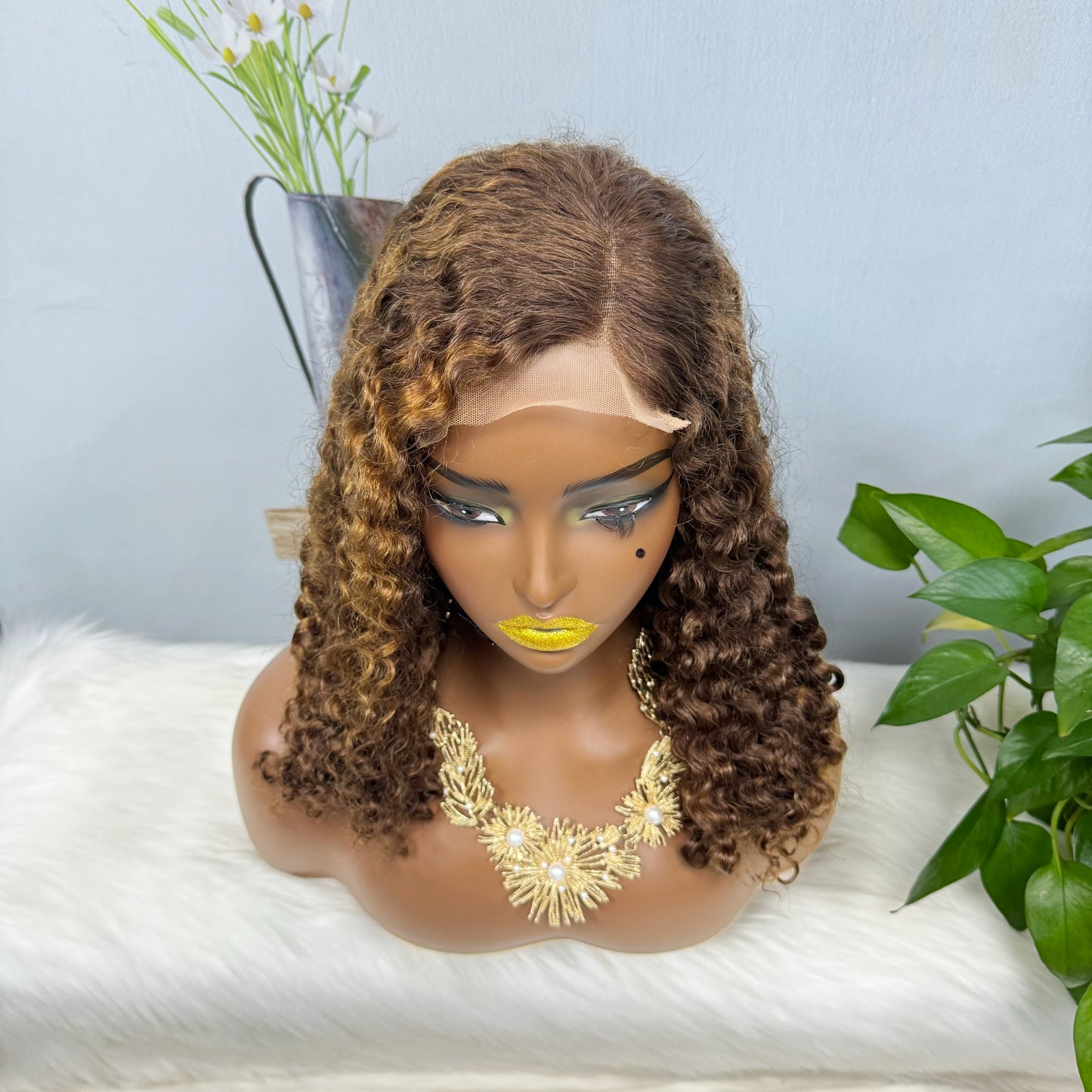 Double Drawn 5*5 Glueless Wig Burmese Curl Natural Color Lace Wigs Color P4/30 16inch