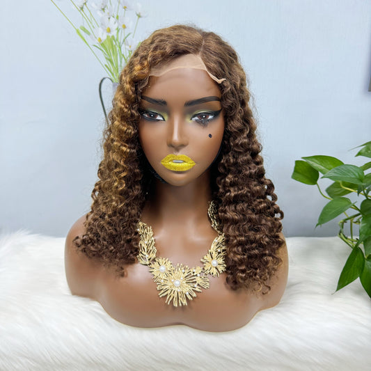 Double Drawn 5*5 Glueless Wig Burmese Curl Natural Color Lace Wigs Color P4/30 16inch