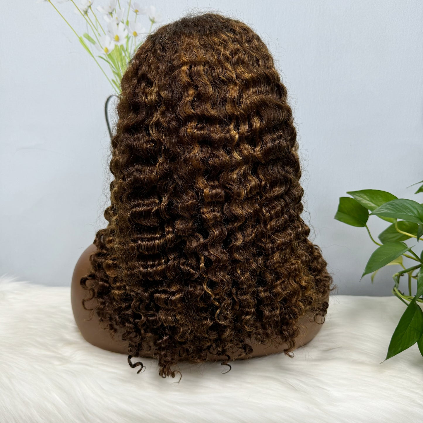 Double Drawn 5*5 Glueless Wig Burmese Curl Natural Color Lace Wigs Color P4/30 16inch