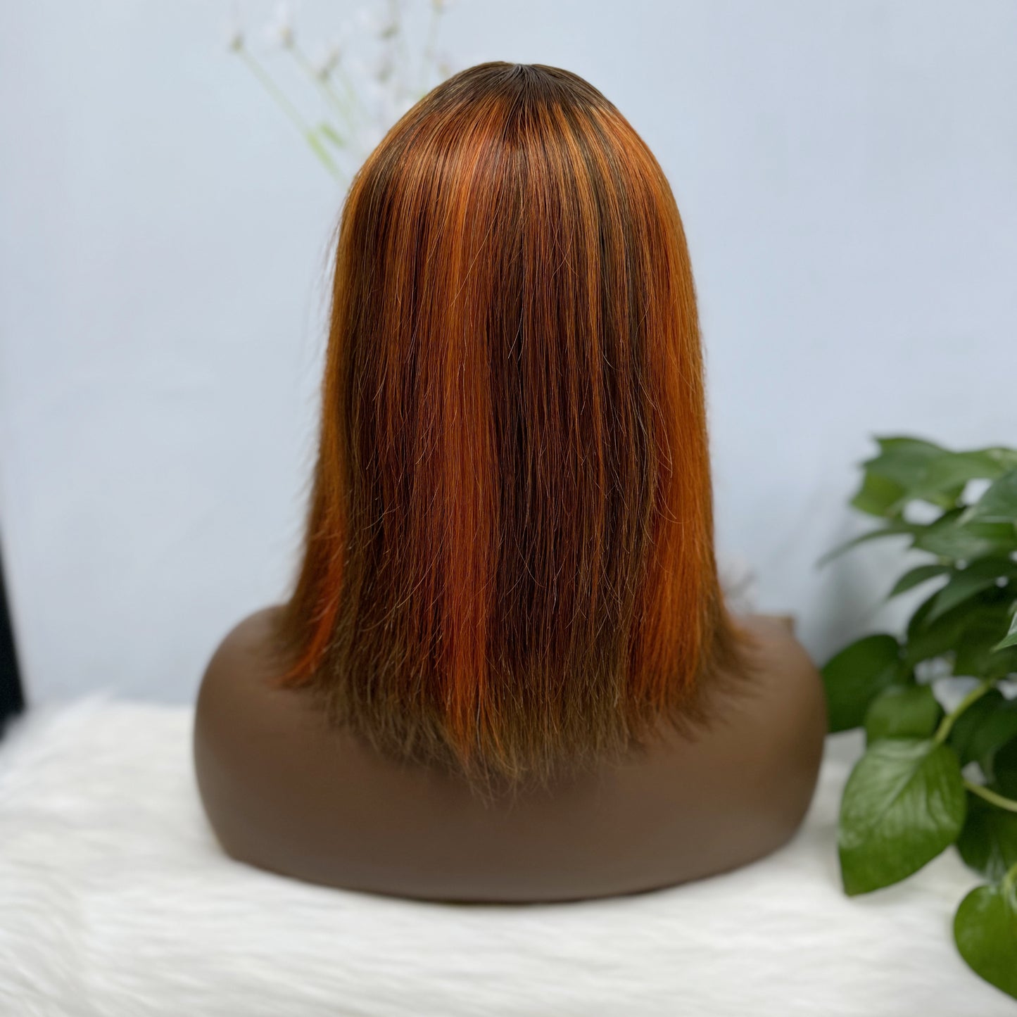 Fringe Bob Wig Straight Natural Human Hair Wigs Color P4/350# 12"