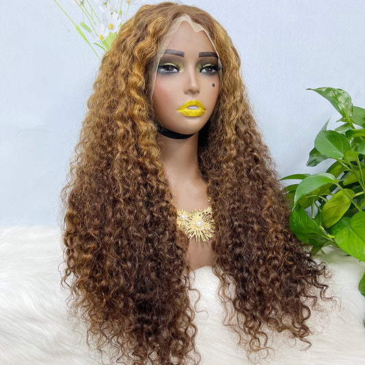 Double Drawn 13*4  Lace Wig Water Wave Natural Virgin Human Hair Wig Color P4/27#