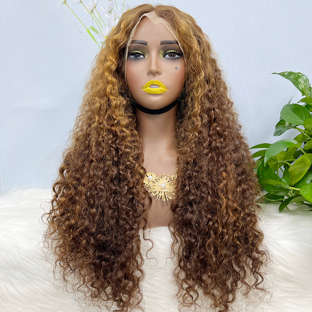 Double Drawn 13*4  Lace Wig Water Wave Natural Virgin Human Hair Wig Color P4/27#