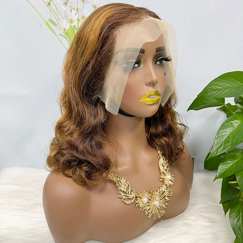 DD 13*4 Lace Wig Loose Body Wave Natural Virgin Human Hair Lace Wigs Color P4/27#  250% Density