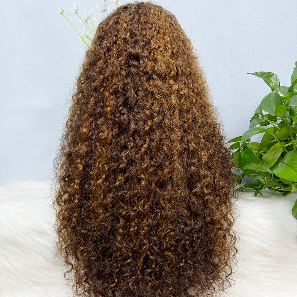 Double Drawn 13*4  Lace Wig Water Wave Natural Virgin Human Hair Wig Color P4/27#