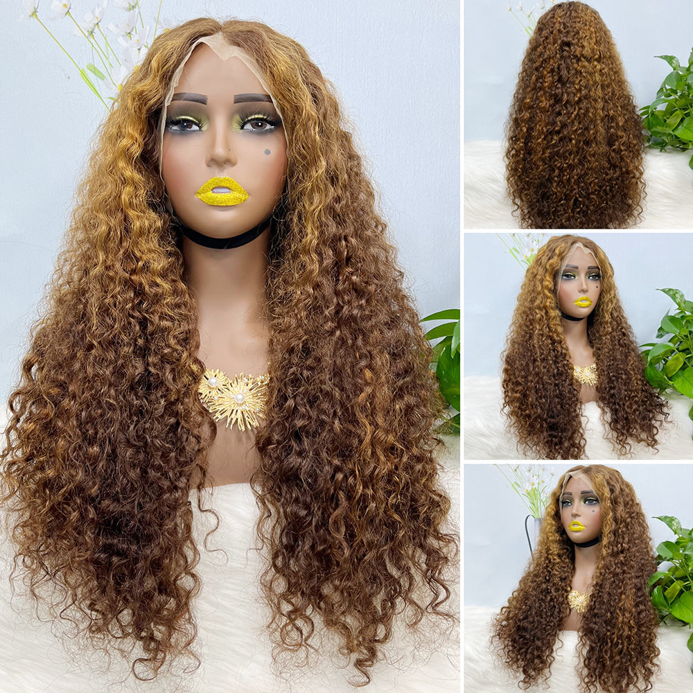 Double Drawn 13*4  Lace Wig Water Wave Natural Virgin Human Hair Wig Color 99J