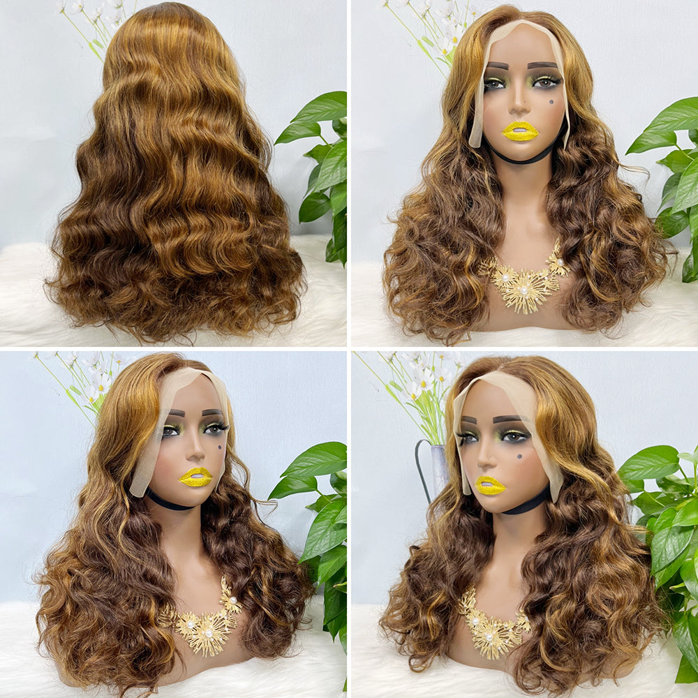 DD 13*4 Lace Wig Loose Body Wave Natural Virgin Human Hair Lace Wigs Color P4/27#  250% Density