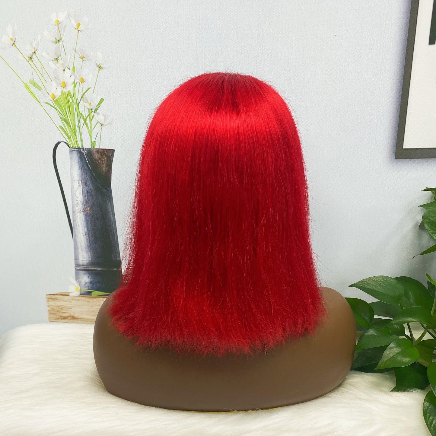 13*4 BoB Wig Straight Wigs Color Red 200% Density