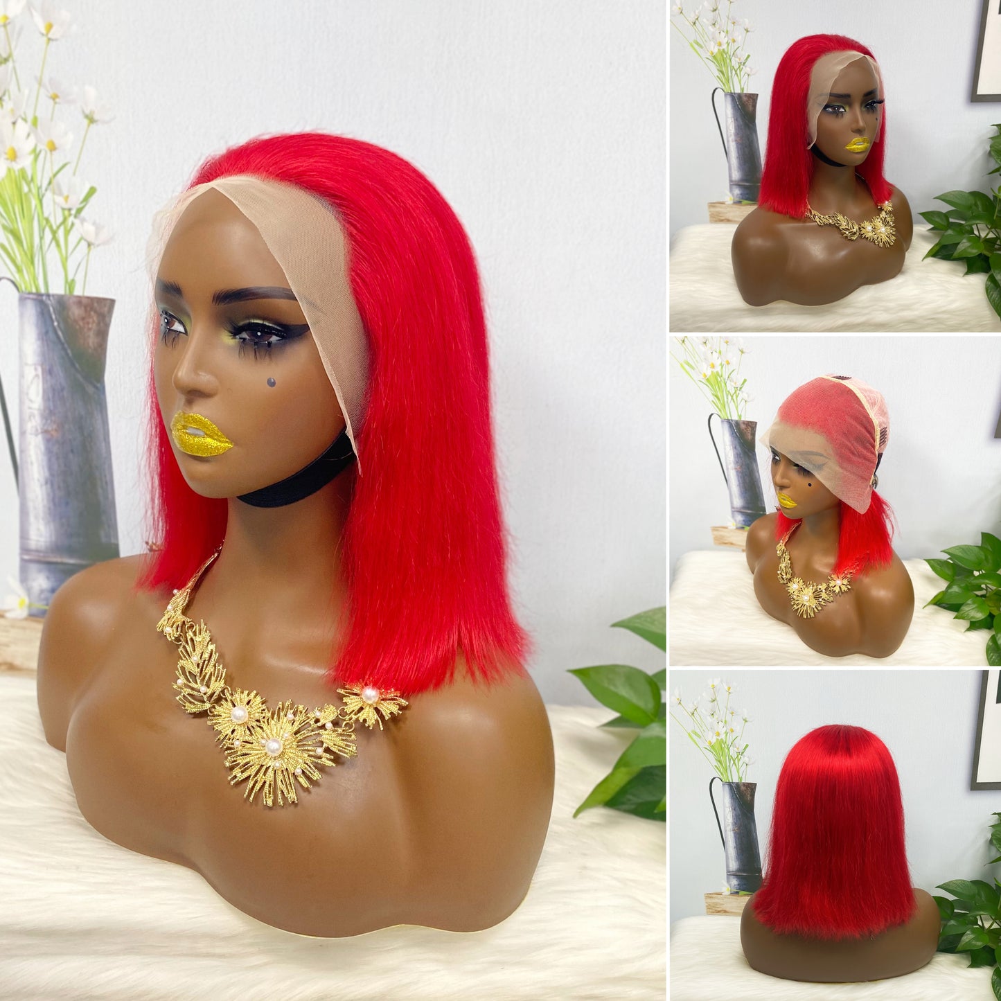 13*4 BoB Wig Straight Wigs Color Red 200% Density