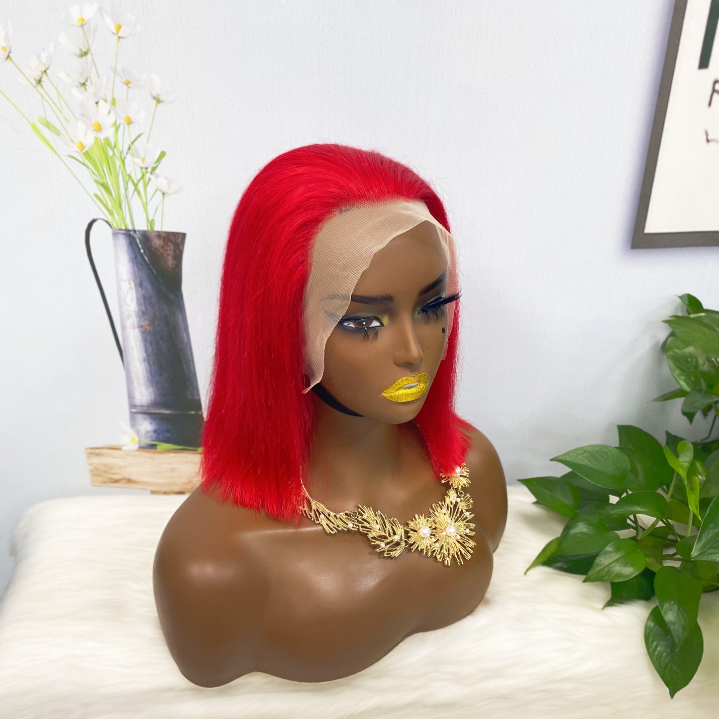 13*4 BoB Wig Straight Wigs Color Red 200% Density