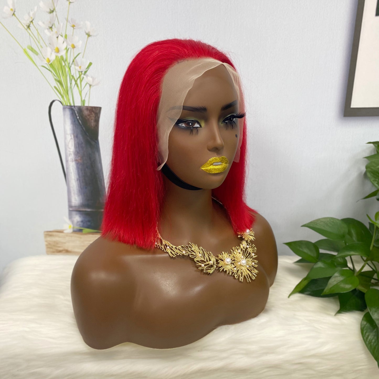 13*4 BoB Wig Straight Wigs Color Red 200% Density