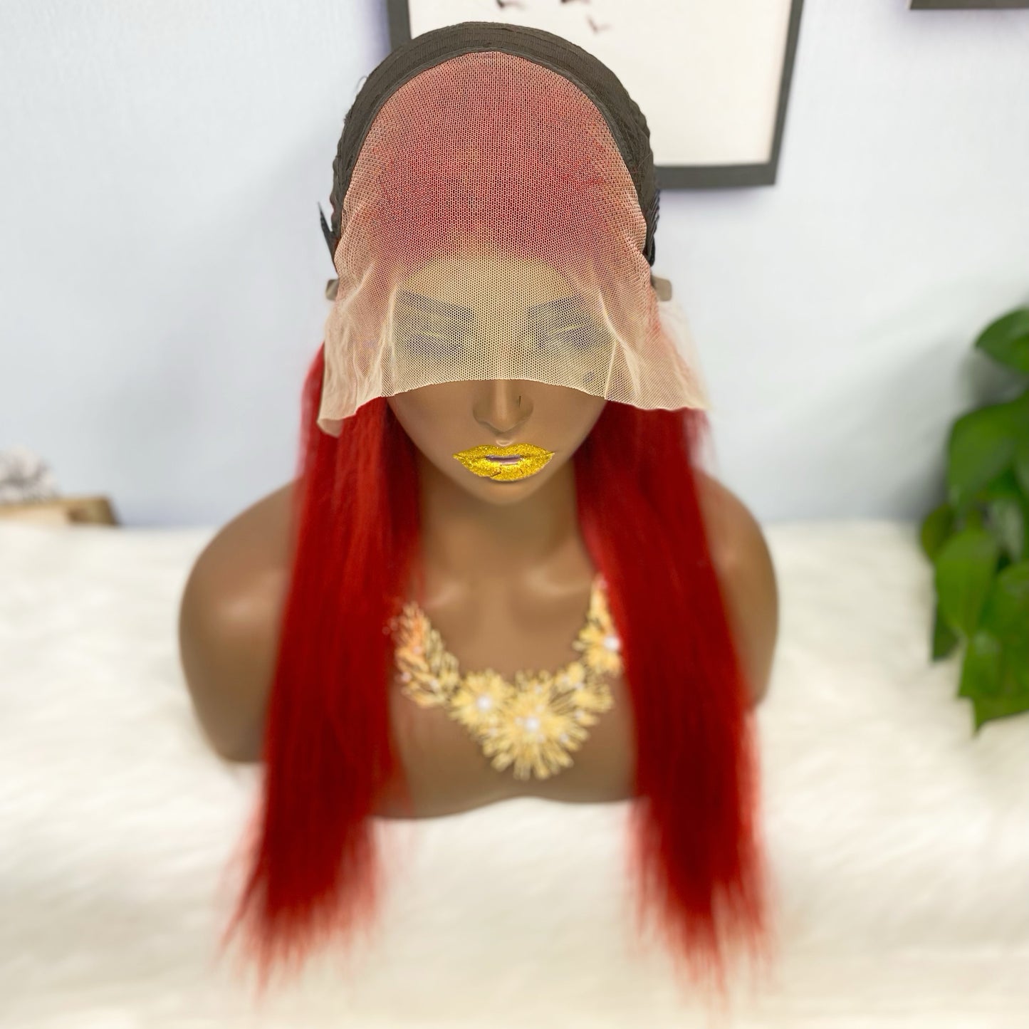 13*4 Lace Wig Straight Natural Virgin Human Hair Lace Wigs Color Red 250% Density