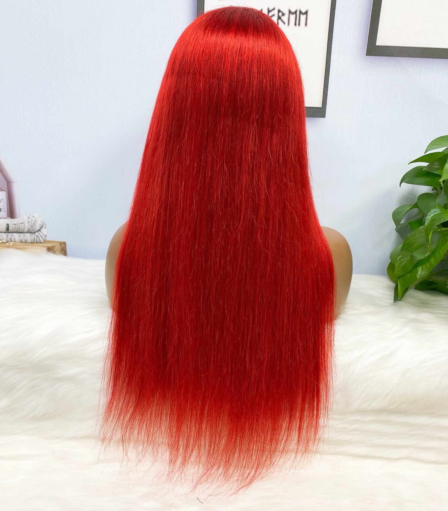 13*4 Lace Wig Straight Natural Virgin Human Hair Lace Wigs Color Red 250% Density