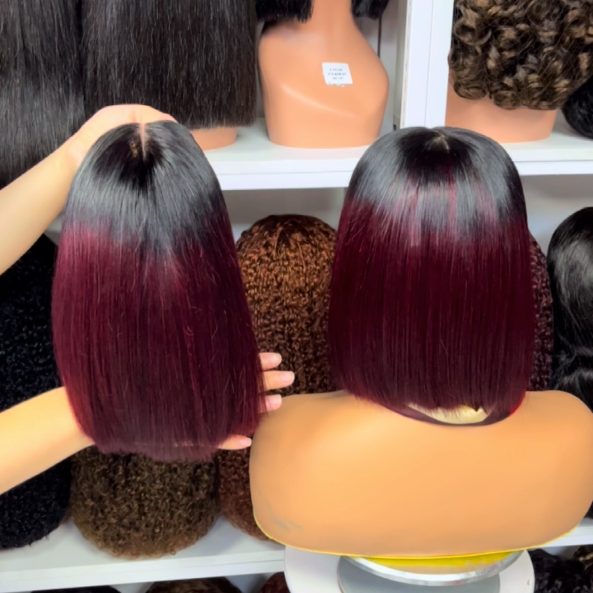 Super Double Drawn 5x5 Glueless Bob Wig Human Hair Lace Wigs Ombre Color T1B/2 12"