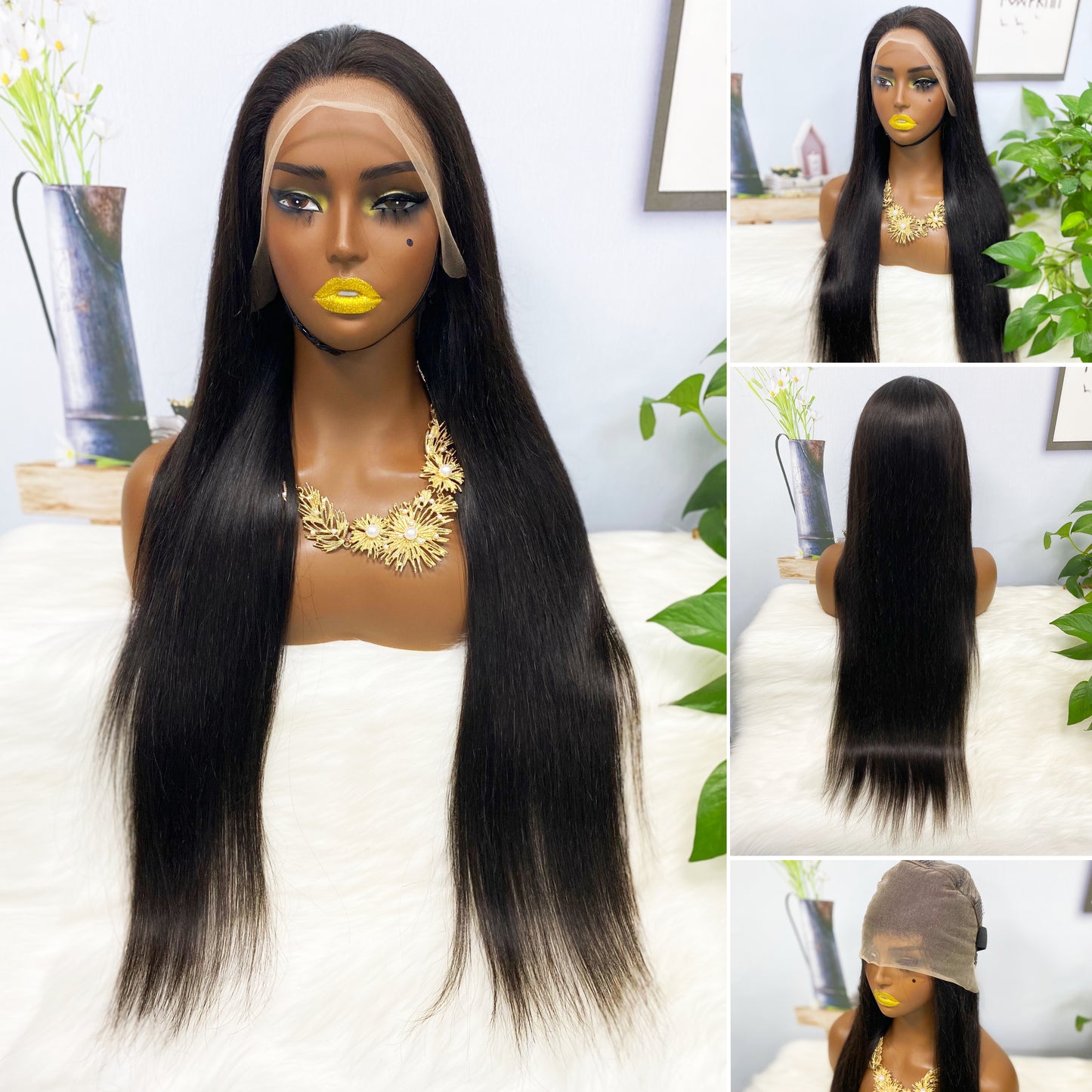 13*4 Lace Wig Straight Natural Color Virgin Human Hair Wigs 200% Density Color NC