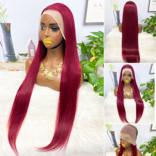 13*4 Lace Wig  Straight Natural Human Hair Lace Wigs Color 99J 200% Density