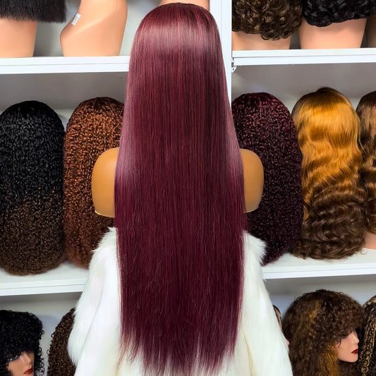 Color 13x4 Lace Wig Straight Human Hair Wigs Wine Color 99J 18"-30"