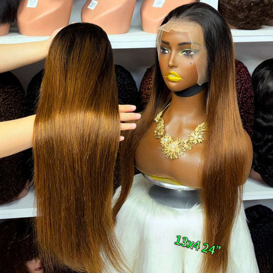 Color 13x4 Lace Wig Straight Human Hair Wigs Ombre Color T1B/4 18"-30"