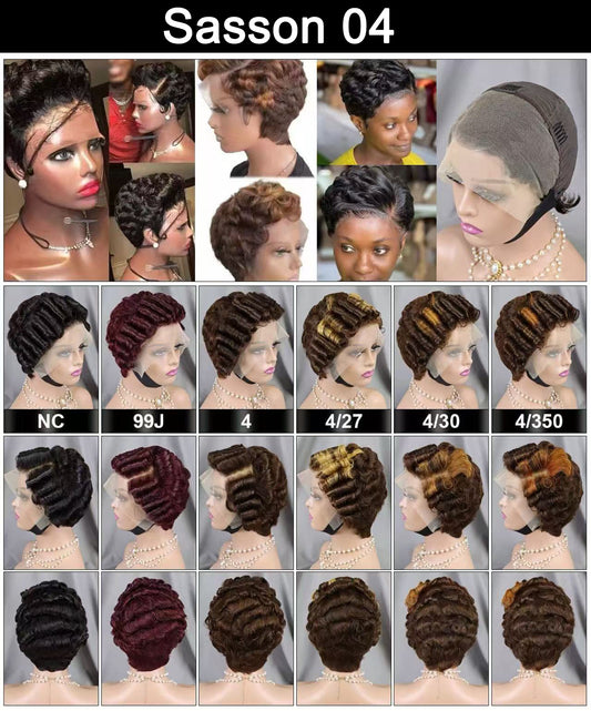 Sasson909 13x4 Lace Wig Short Style Human Hair Wigs Grey Color