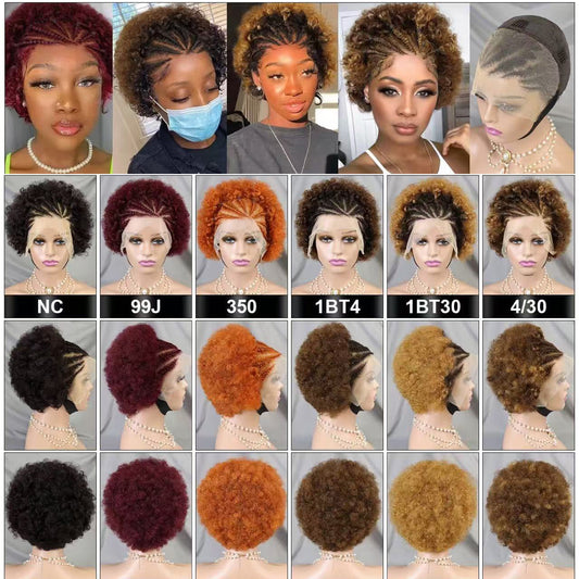 Sasson919 13x4 Lace Wig Short Style Braid Curly Human Hair Wigs Natural Color