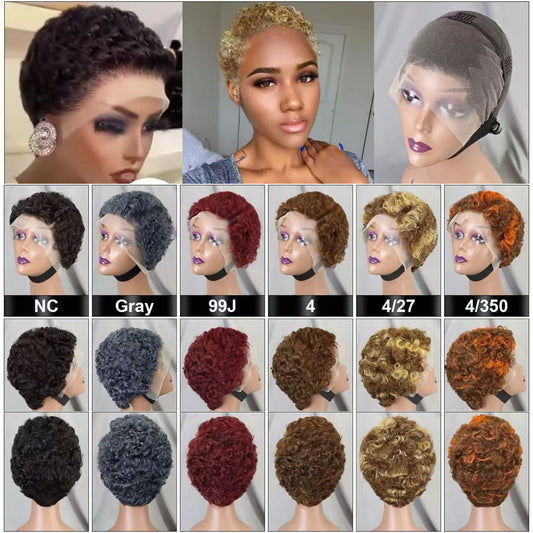 Sasson996 13x4 Lace Wig Short Style Curly Human Hair Wigs Natural Color