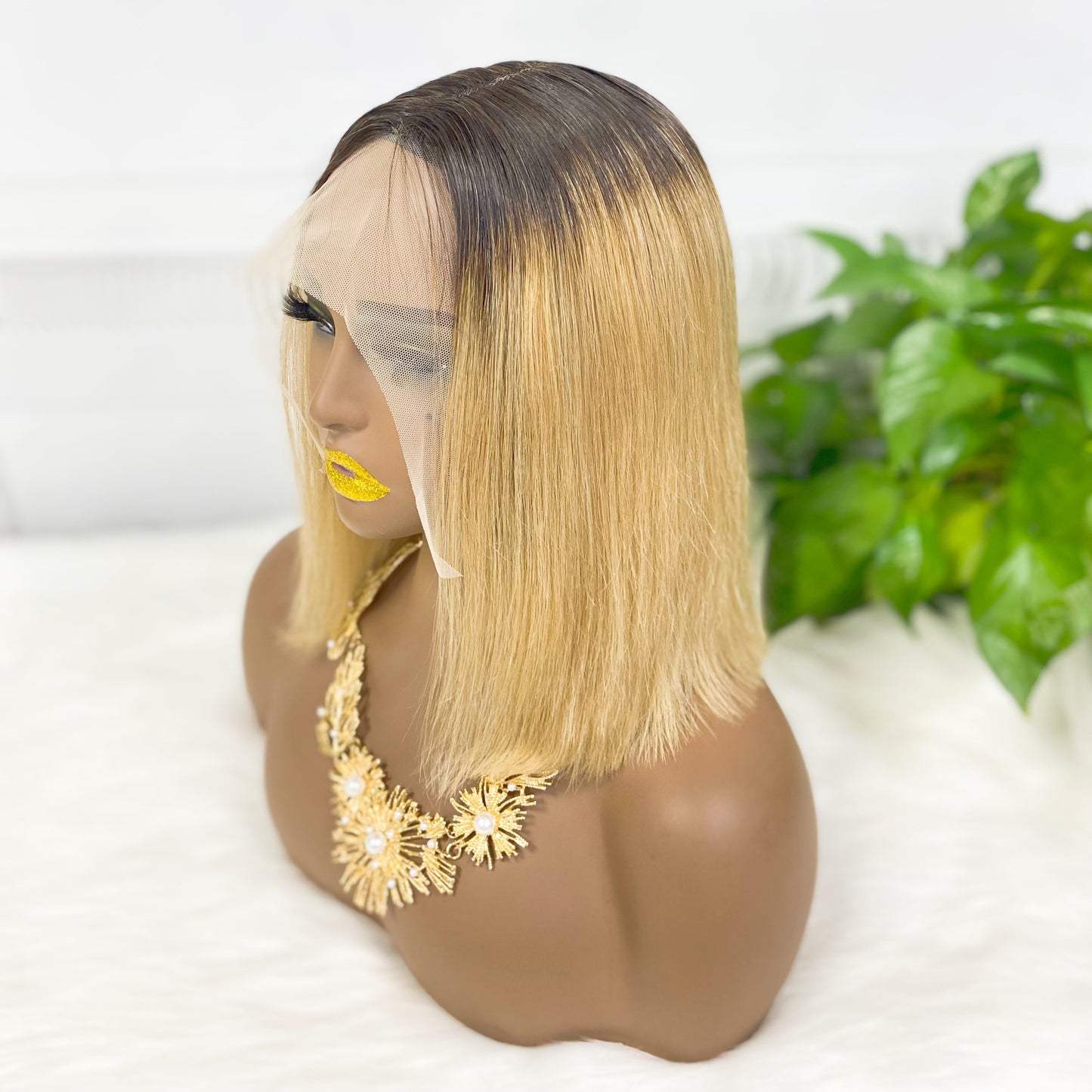 Double Drawn T Lace Bob Wig  Human Hair Lace Wig Color T4/22#  Straight 200% Density