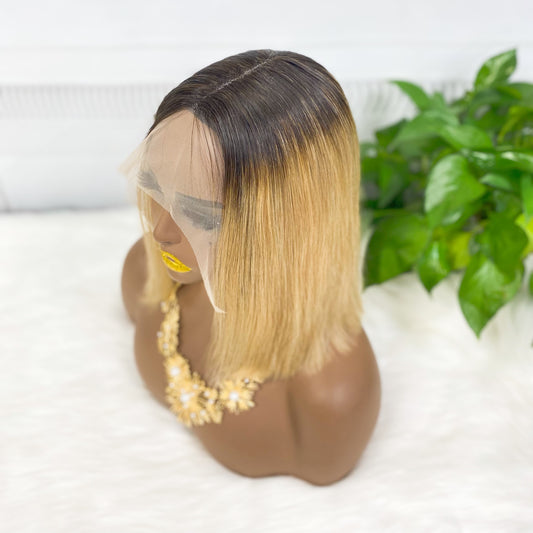 Perruque Bob Lace Wig naturelle lisse, cheveux humains, couleur T4/22 #, densité 200%, Double tirage