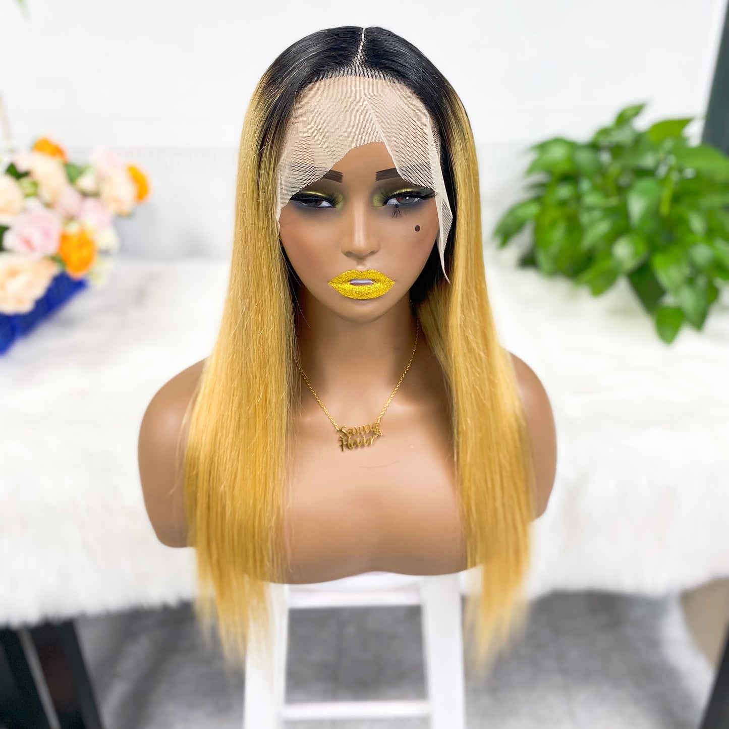 T Lace Wig Straight Natural Human Hair Lace Wigs Color T1B/27# 20inch