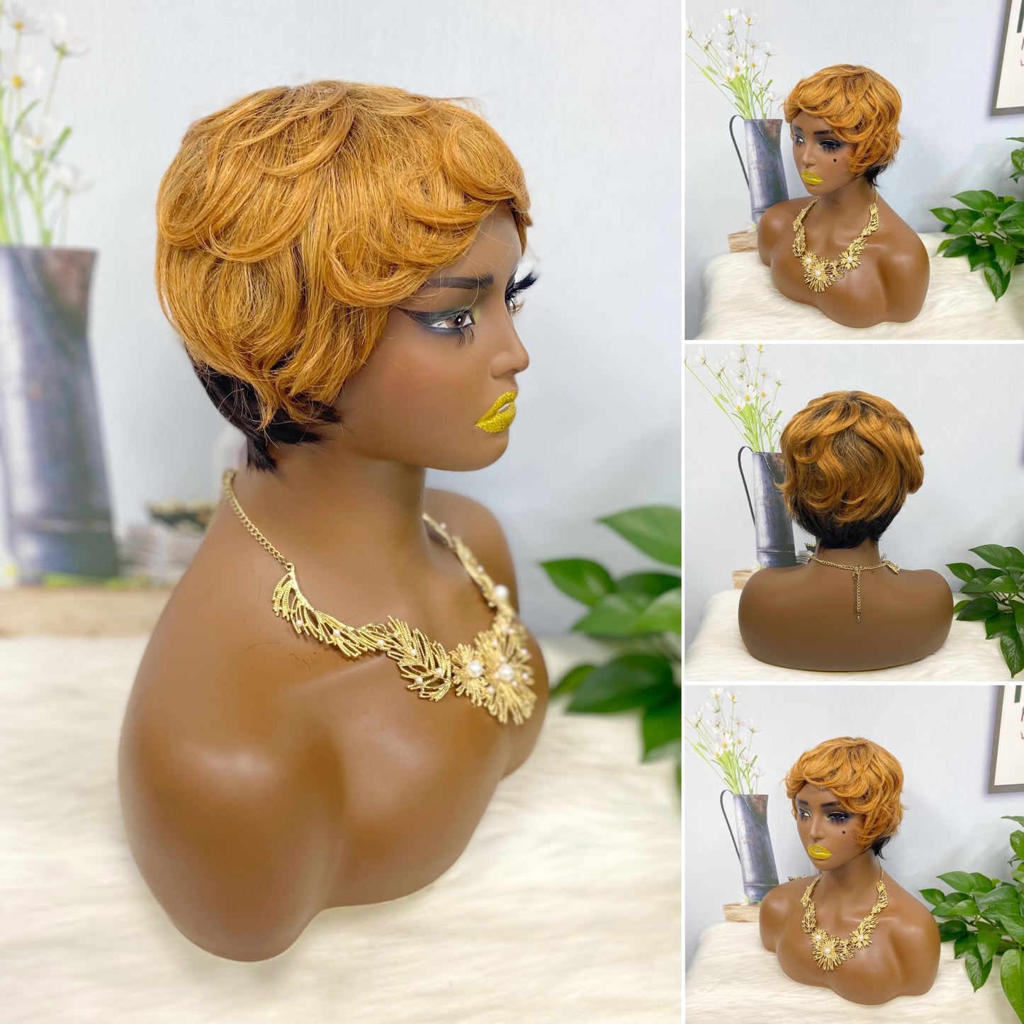 Machine Human Hair Wig Natural Hair Wigs 0701 Color 1BF27#