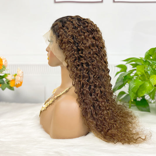 13*4 Lace Wig Water Wave Natural Human Hair Lace Wigs Color T1B/33# 300% Density