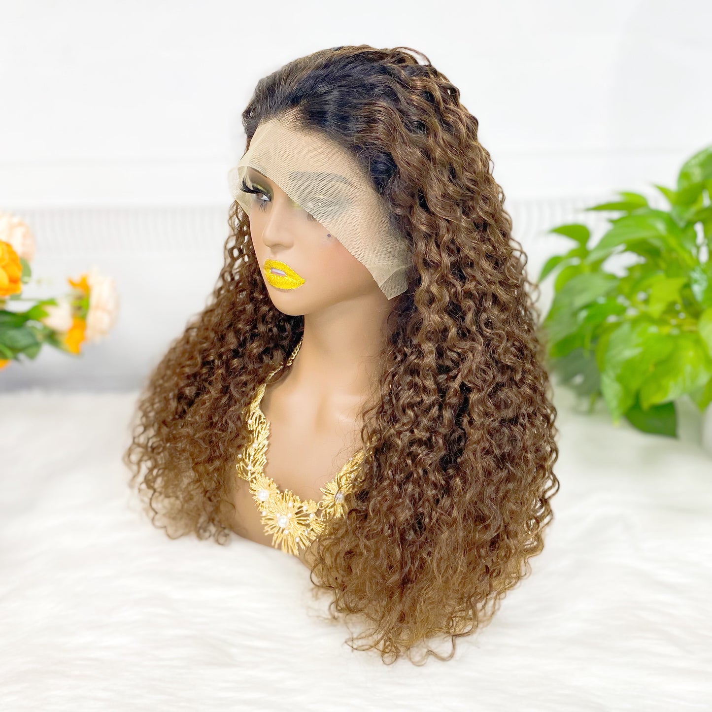 13*4 Lace Wig Water Wave Natural Human Hair Lace Wigs Color T1B/33# 300% Density