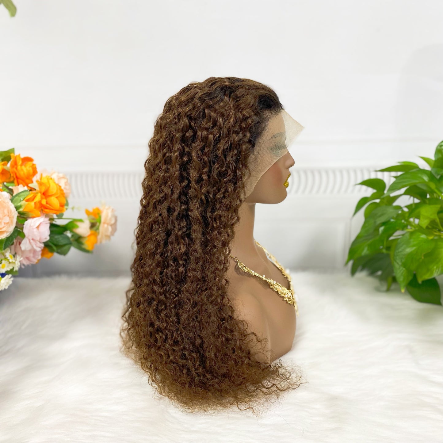 13*4 Lace Wig Water Wave Natural Human Hair Lace Wigs Color T1B/33# 300% Density