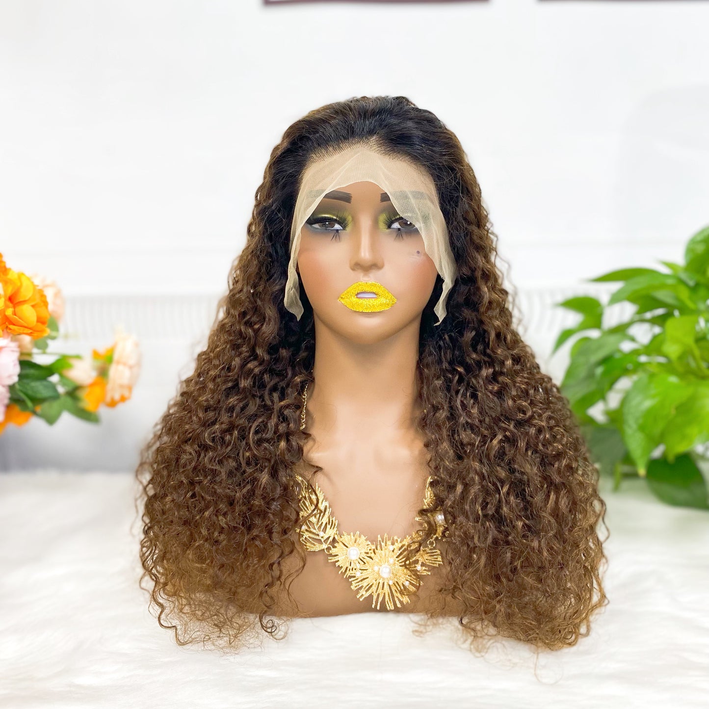 13*4 Lace Wig Water Wave Natural Human Hair Lace Wigs Color T1B/33# 300% Density