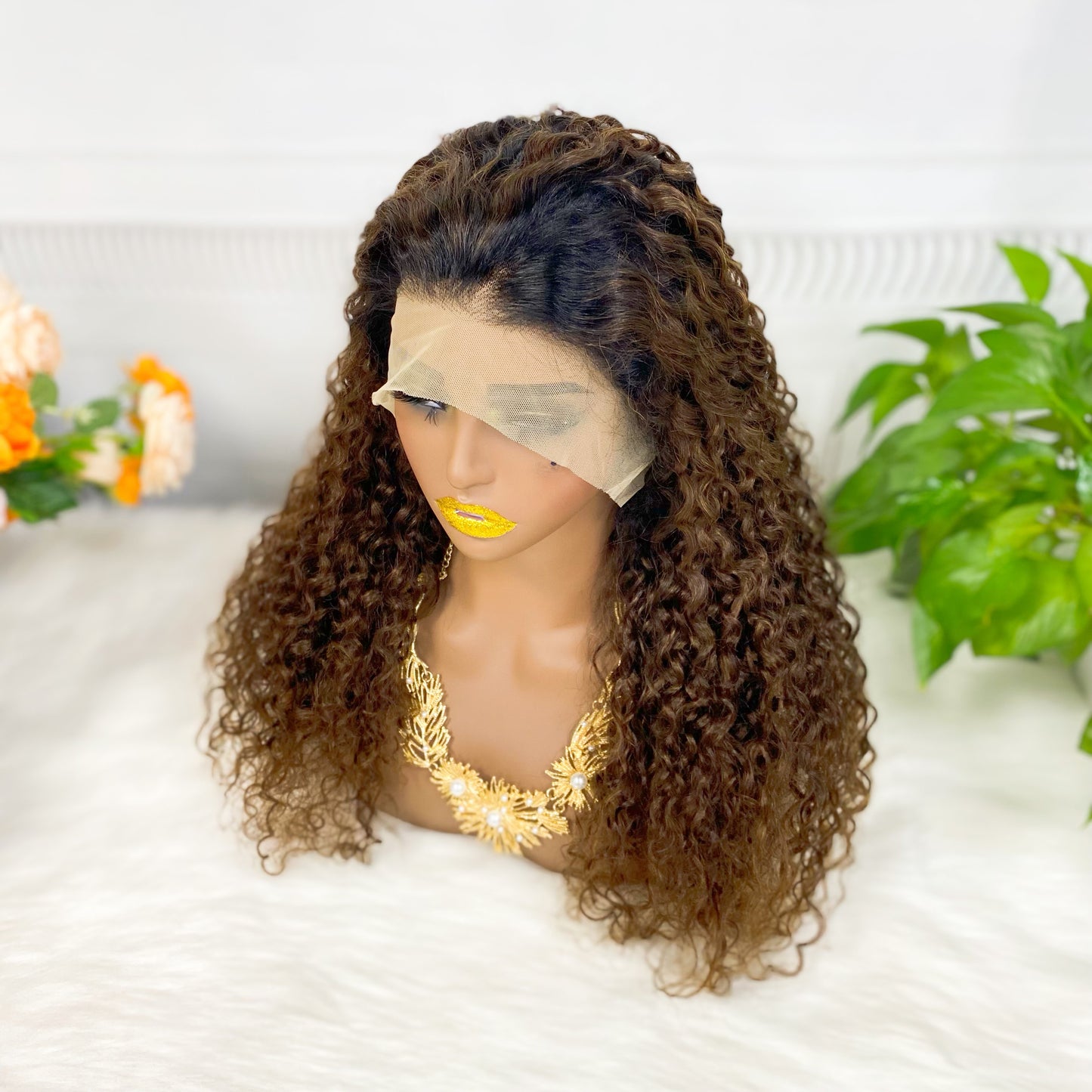 13*4 Lace Wig Water Wave Natural Human Hair Lace Wigs Color T1B/33# 300% Density