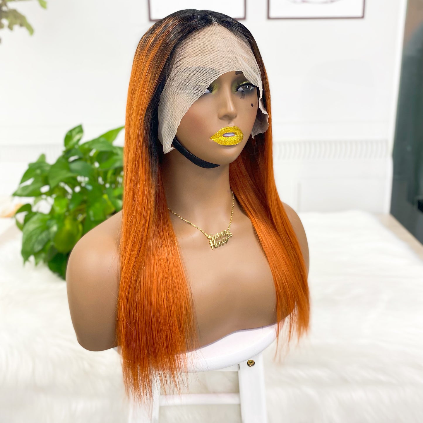 Perruque Lace Wig naturelle lisse, cheveux humains, couleur T1B/350 #, 20 pouces