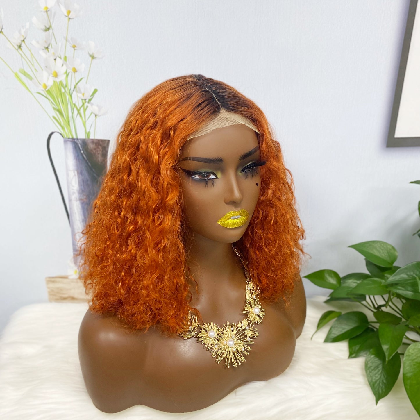 DD 4*4 T Lace Wig Water Wave Virgin Human Hair Lace Wig Color T1B/350#