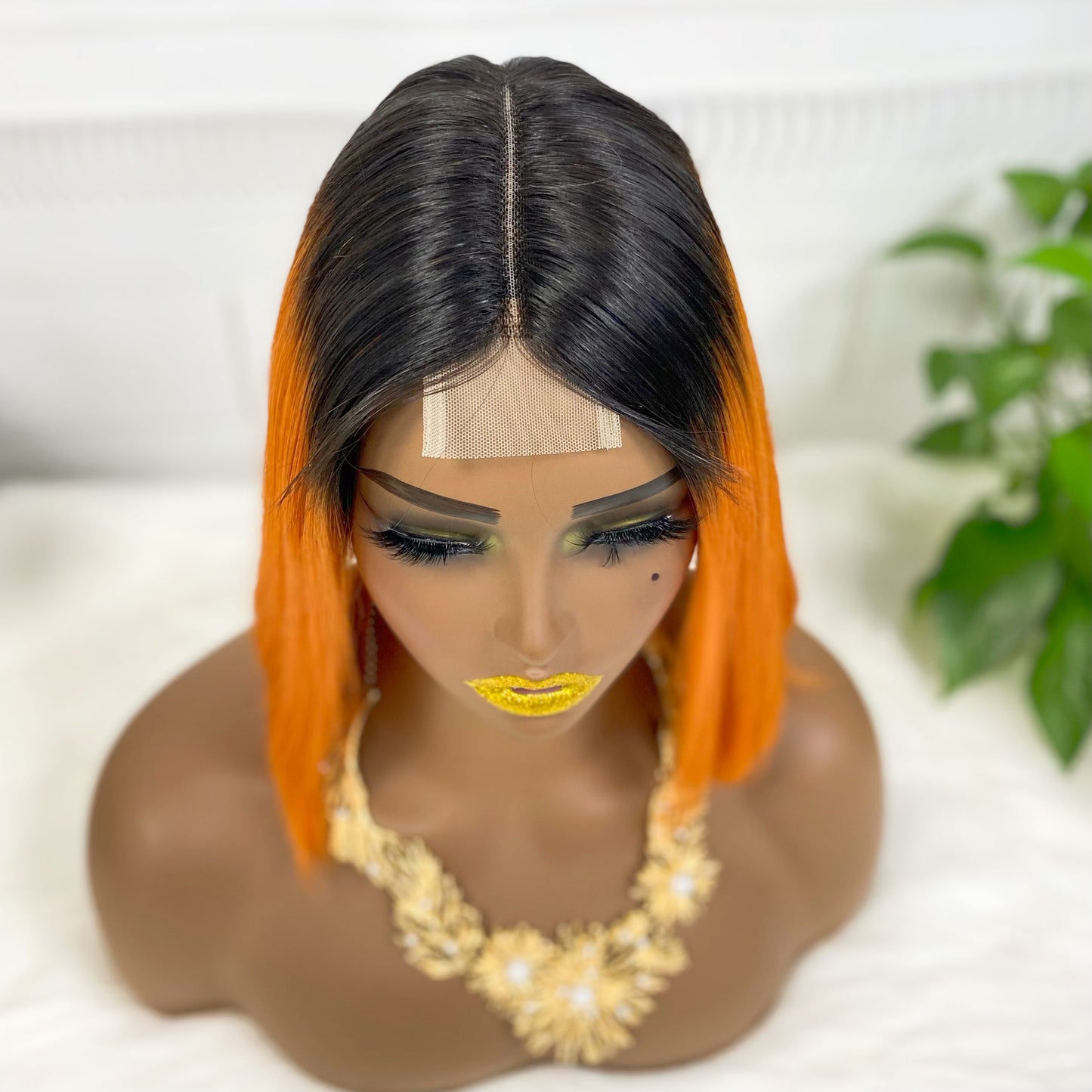 Super Double Drawn 2*6 Lace Bob Wig  Human Hair Lace Wig Color T1B/Orange Straight