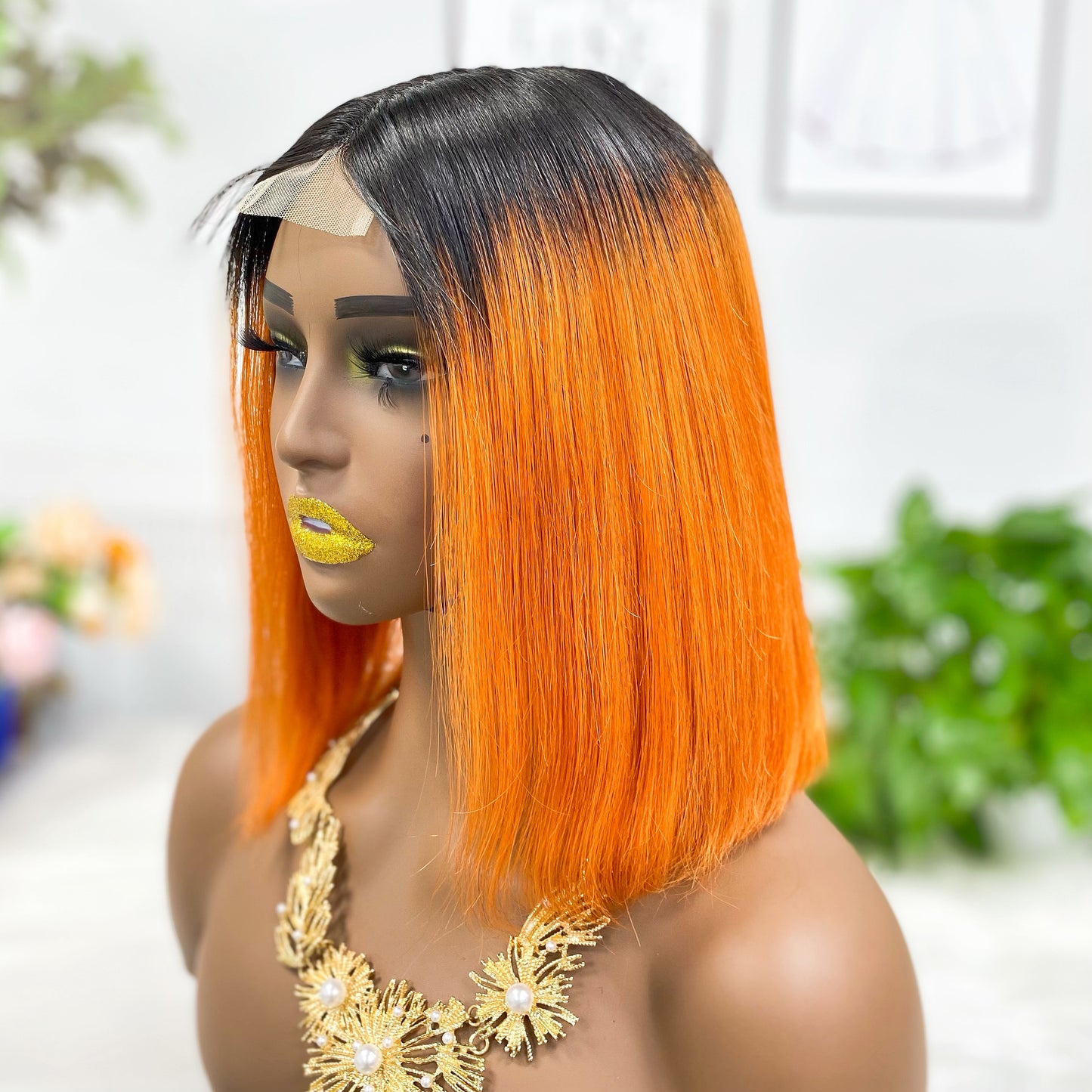 Super Double Drawn 2*6 Lace Bob Wig  Human Hair Lace Wig Color T1B/Orange Straight