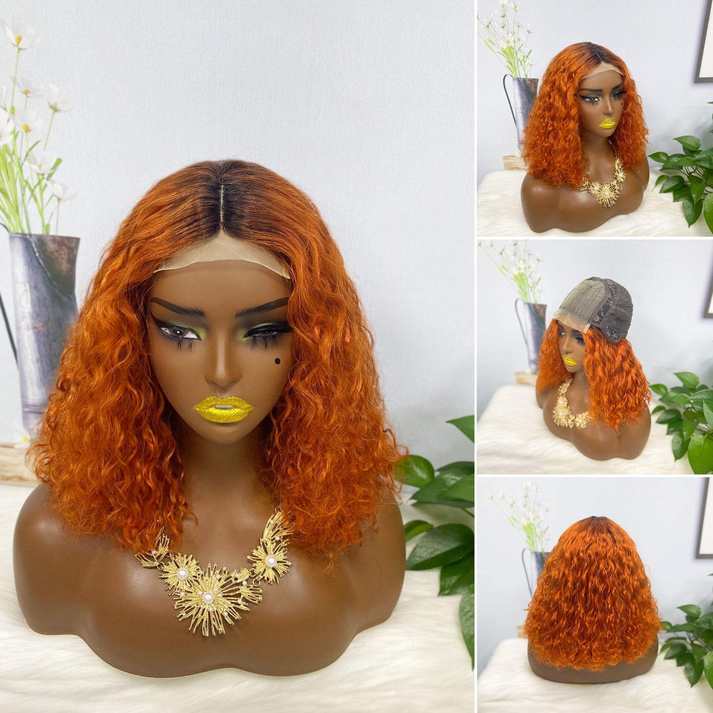 DD 4*4 T Lace Wig Water Wave Virgin Human Hair Lace Wig Color T1B/350#