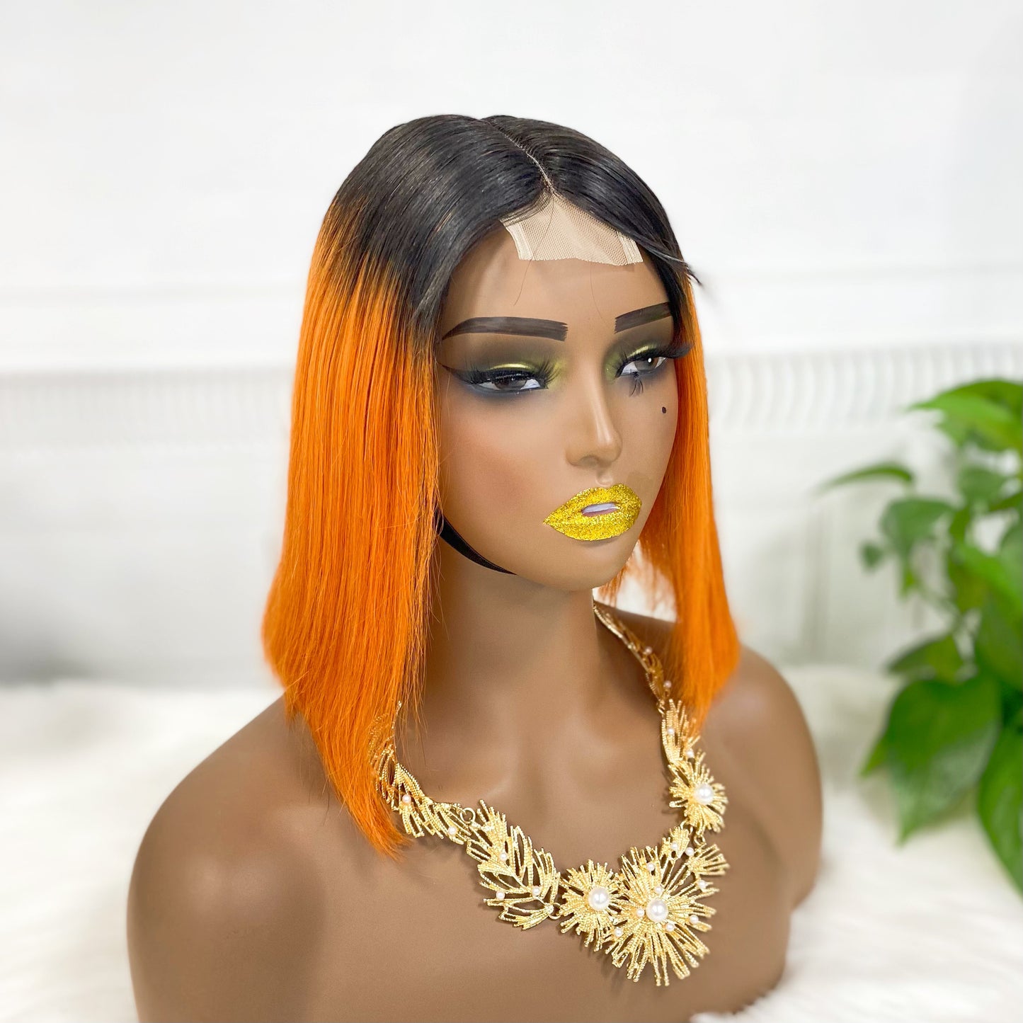 Super Double Drawn 2*6 Lace Bob Wig  Human Hair Lace Wig Color T1B/Orange Straight