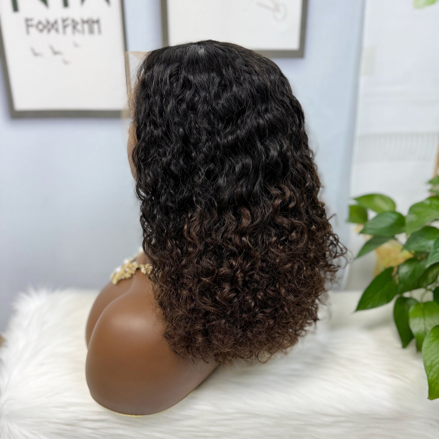 Double Drawn 13*4 Lace Wig  Pissy Curly Natural Human Hair Lace Wigs Color T1B/4# 250% Density