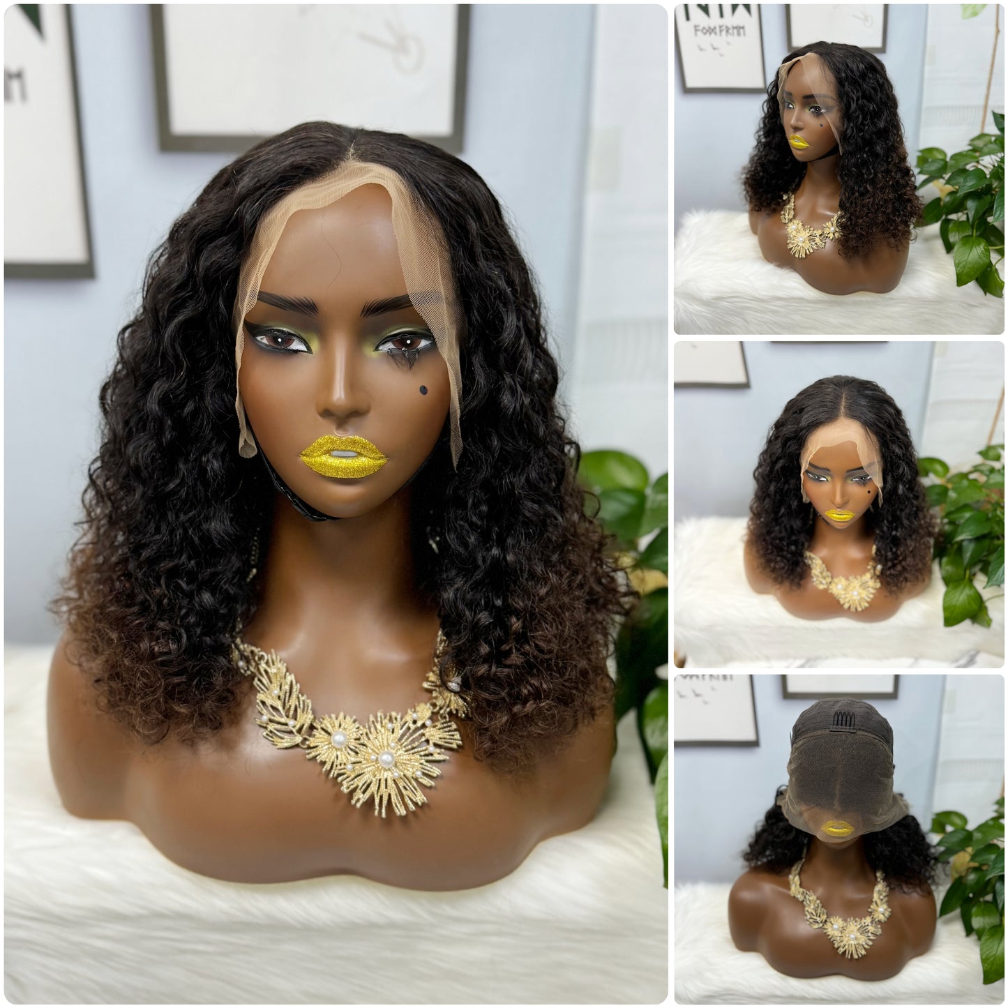 Double Drawn 13*4 Lace Wig  Pissy Curly Natural Human Hair Lace Wigs Color 99J 250% Density