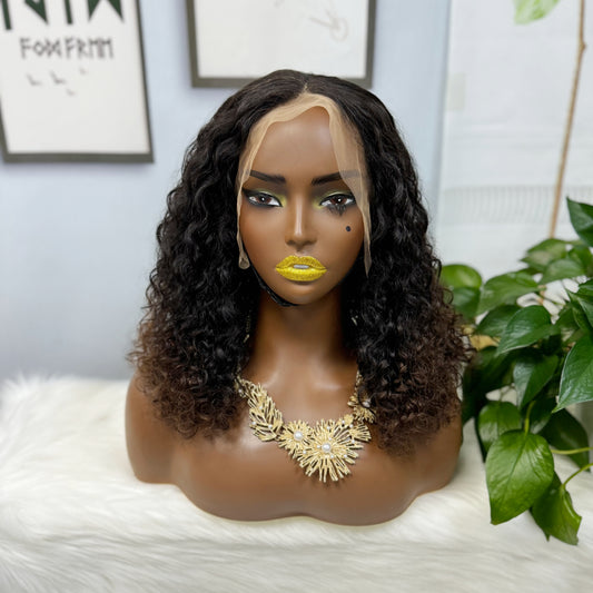 Double Drawn 13*4 Lace Wig  Pissy Curly Natural Human Hair Lace Wigs Color T1B/4# 250% Density