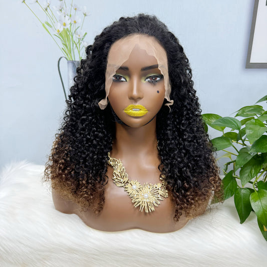 Double Drawn 13*4 Wig Pixie Curl Natural Color Lace Wigs Color T1B/4# 250% Density