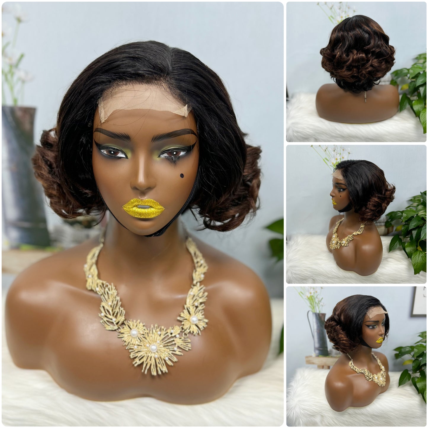 DD 4*4 Lace Wig Egg Curl Human Hair Wig Color T1B/4# 250% Density