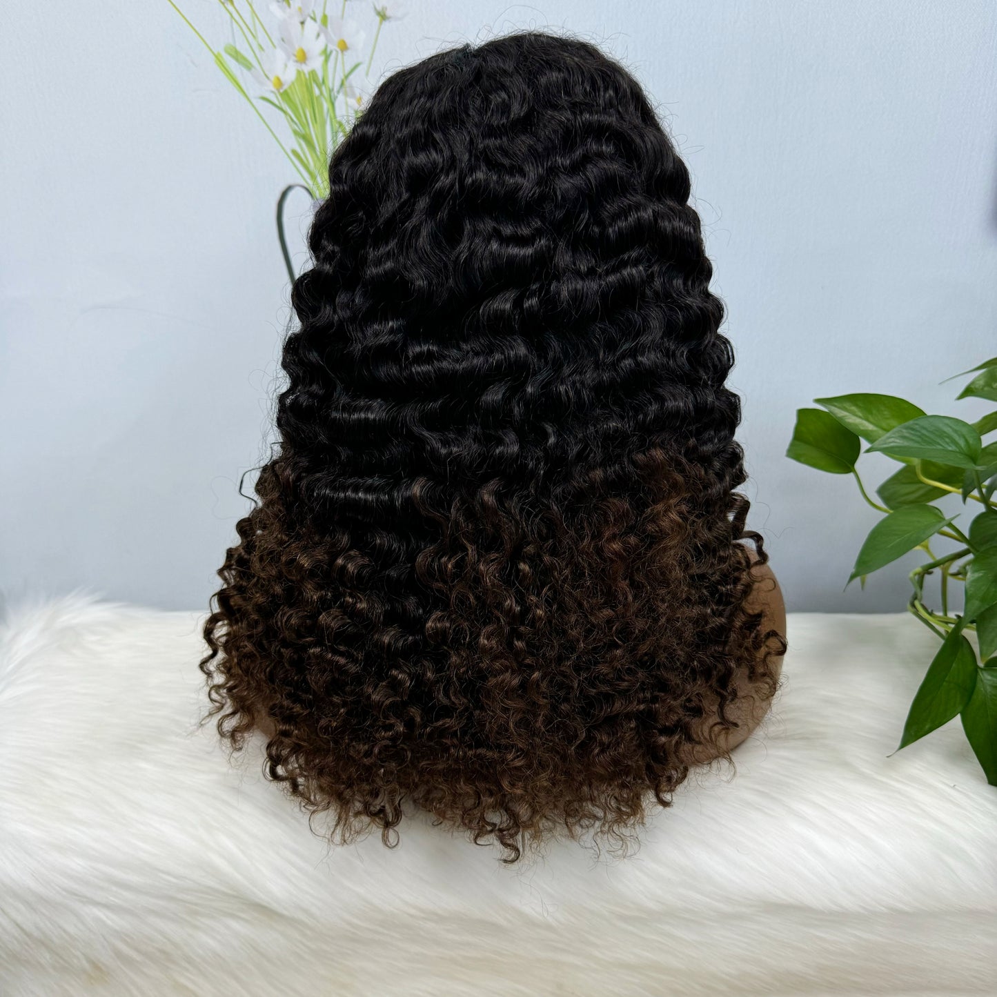 Double Drawn 5*5 Glueless Wig Burmese Curl Natural Color Lace Wigs Color T1B/4# 16inch