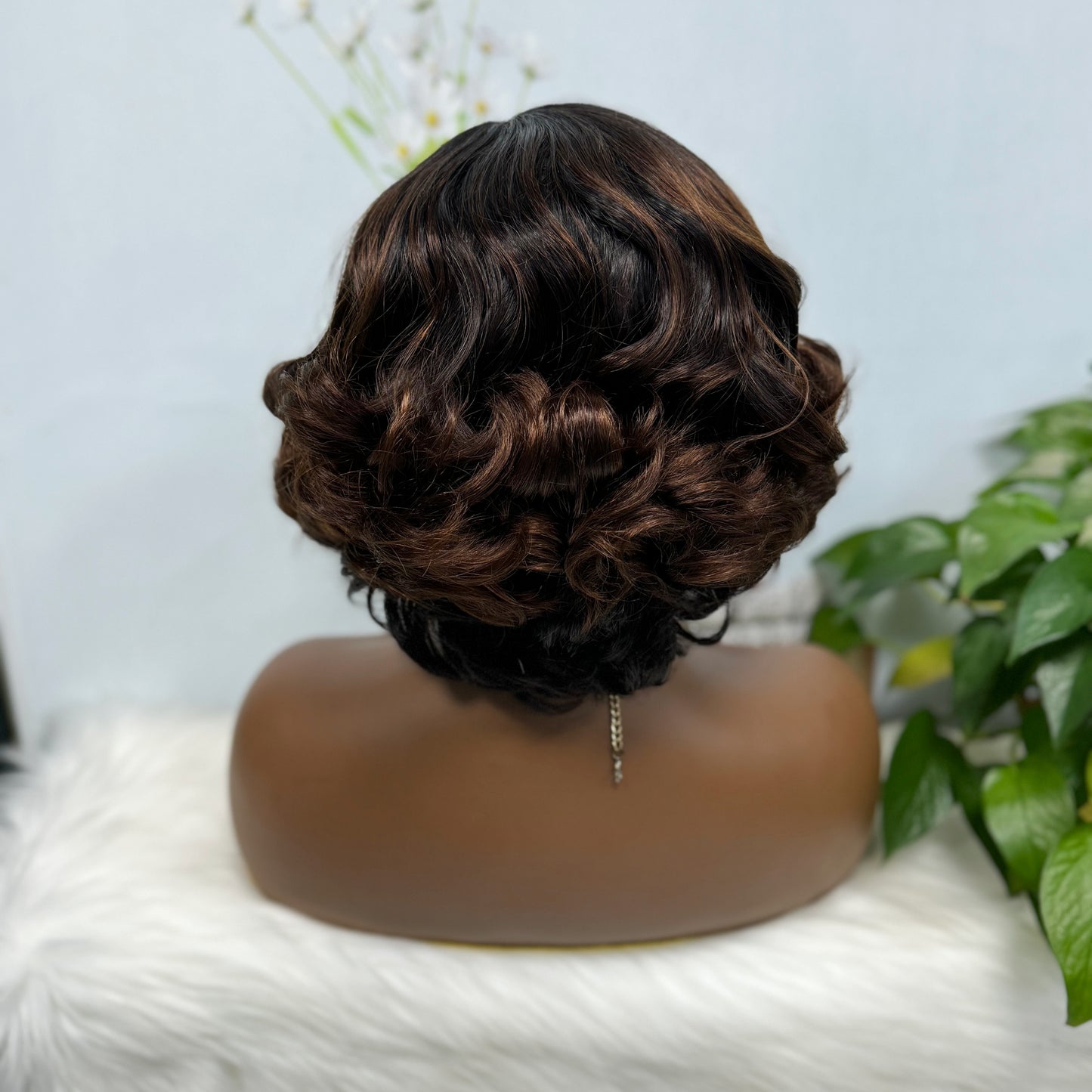 DD 4*4 Lace Wig Egg Curl Human Hair Wig Color T1B/4# 250% Density