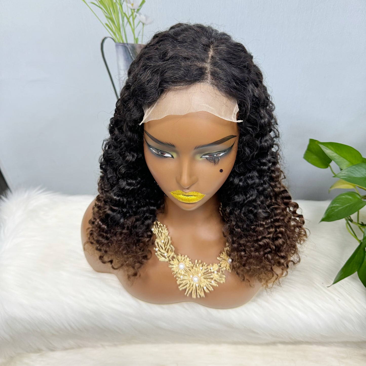 Double Drawn 5*5 Glueless Wig Burmese Curl Natural Color Lace Wigs Color T1B/4# 16inch