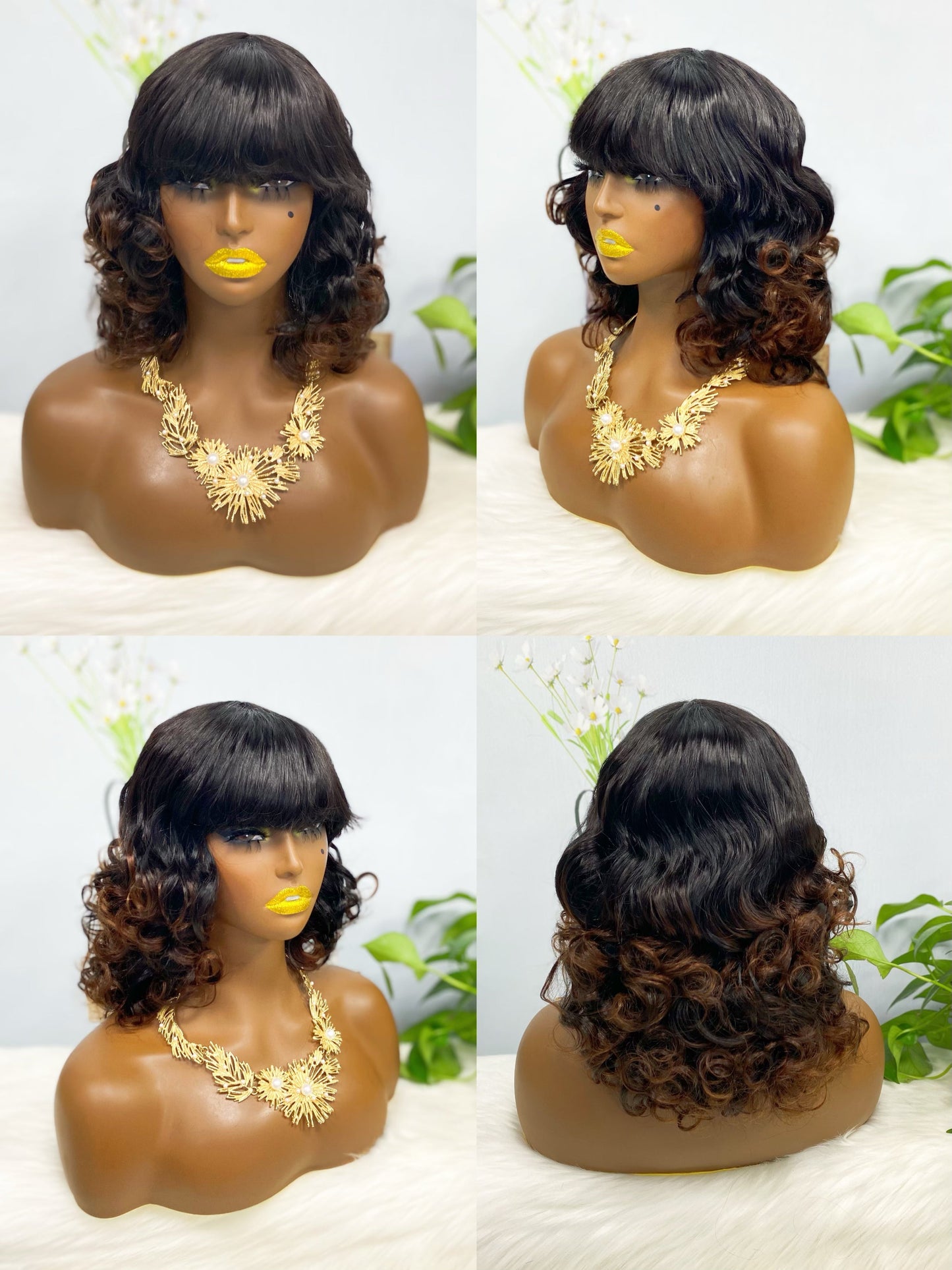 Fringe Wig LW Brazilian Natural Human Hair Wig Color T1B/4#