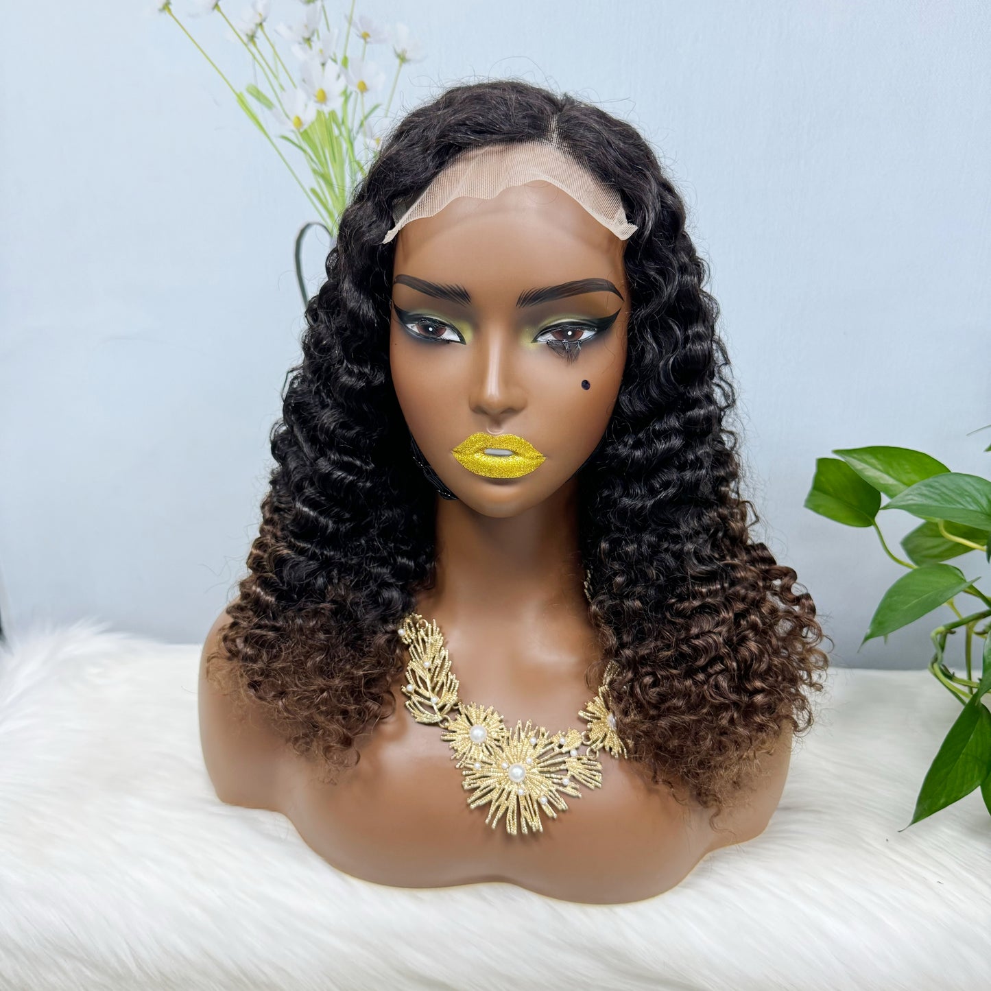 Double Drawn 5*5 Glueless Wig Burmese Curl Natural Color Lace Wigs Color T1B/4# 16inch