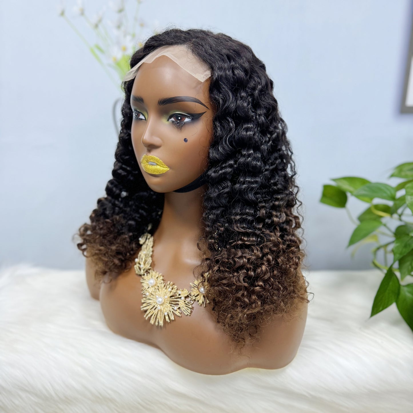 Double Drawn 5*5 Glueless Wig Burmese Curl Natural Color Lace Wigs Color T1B/4# 16inch